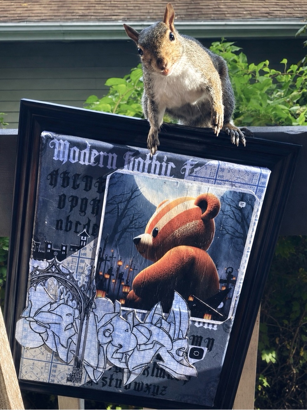 EYESORE Goth Bear Framed Mixed Media Artwork Pop Surrealism 16.5”